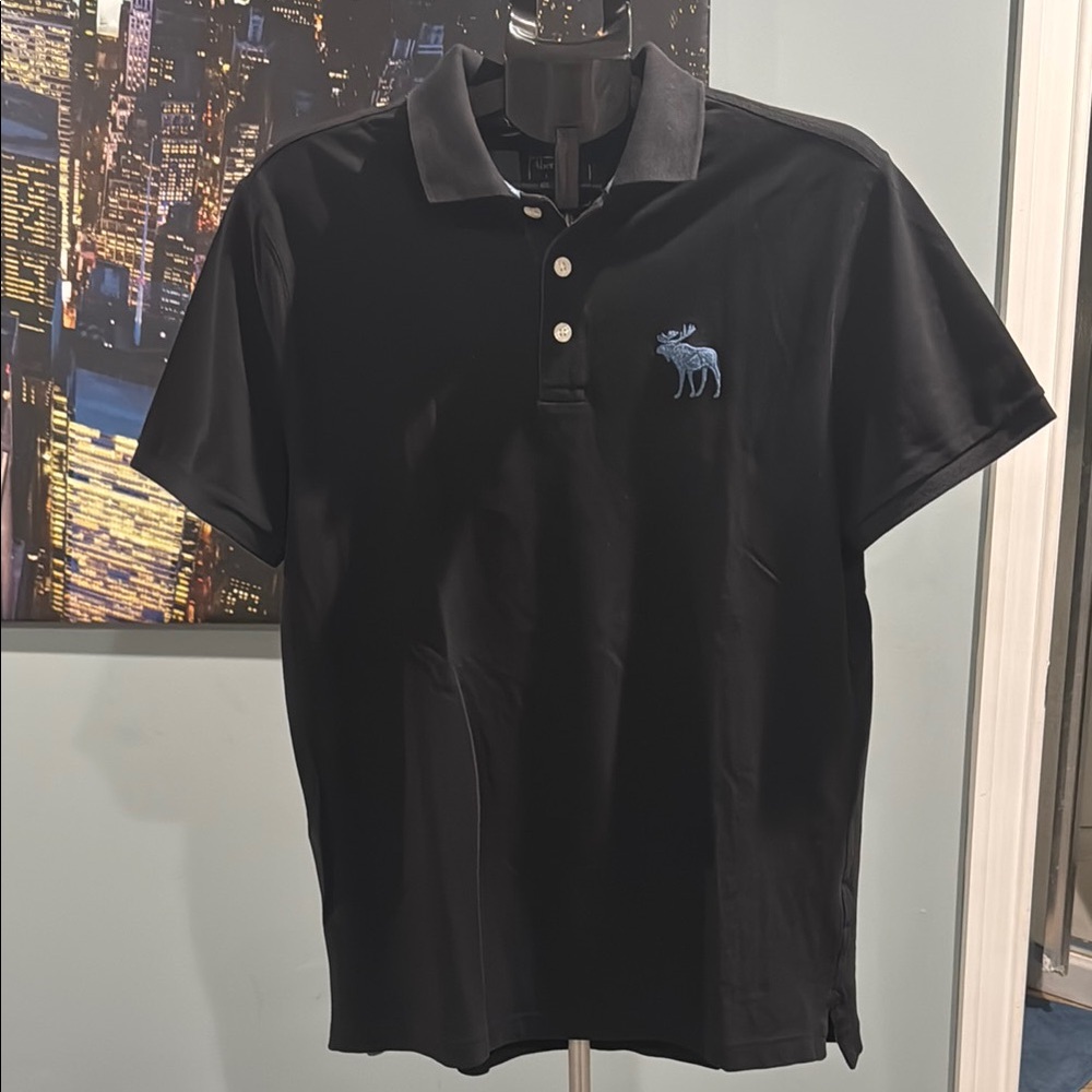Men's Black Polo Shirt with Blue Moose Logo